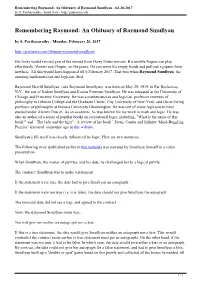 An Obituary of Raymond Smullyan - 02-20-2017 by S