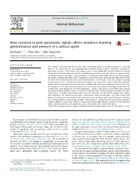 How Variation in Prey Aposematic Signals Affects Avoidance Learning, Generalization and Memory of a Salticid Spider