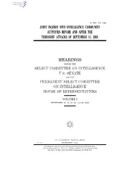 Joint Inquiry Into Intelligence Community Activities Before and After the Terrorist Attacks of September 11, 2001