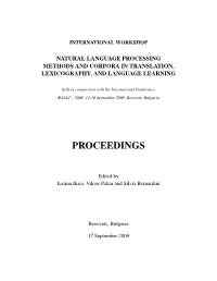 Workshop on Natural Language Processing Methods and Corpora in Translation, Lexicography, and Language Learning 2009