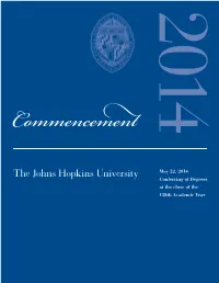 Commencement 2014 Johns Hopkins University I Order of Candidate Procession