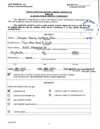 (Commission Use Only) APPLICATION for MOTOR CARRIER