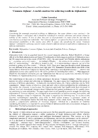 Common Afghans‟, a Useful Construct for Achieving Results in Afghanistan