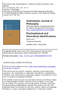 Psychophysical and Theoretical Identifications David Lewis a a Princeton University Available Online: 18 Sep 2006