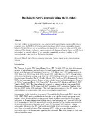 Ranking Forestry Journals Using the H-Index