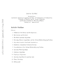 Arxiv:0808.0369V1 [Quant-Ph] 4 Aug 2008 Glossary Outline Article Nttt O Unu Optn N Et Fcombinatorics of Dept