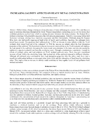 Increasing Salinity Affects on Heavy Metal Concentration