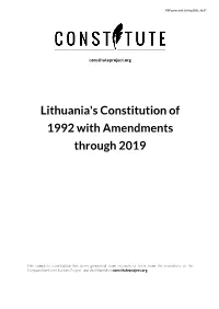 Lithuania's Constitution of 1992 with Amendments Through 2019
