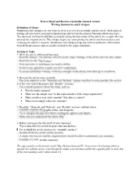 Scientific Journal Article: Writing Summaries and Critiques Definition of Genre Summaries and Critiques Are Two Ways to Write a Review of a Scientific Journal Article