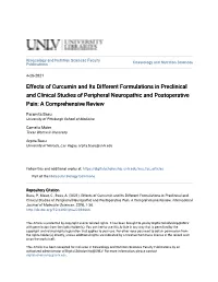 Effects of Curcumin and Its Different Formulations in Preclinical and Clinical Studies of Peripheral Neuropathic and Postoperative Pain: a Comprehensive Review