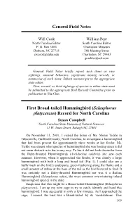 General Field Notes First Broad-Tailed Hummingbird