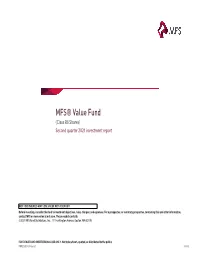 MFS® Value Fund (Class R6 Shares) Second Quarter 2021 Investment Report