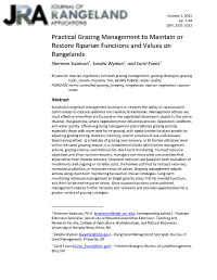 Practical Grazing Management to Maintain Or Restore Riparian Functions and Values on Rangelands 1 2 3 Sherman Swanson , Sandra Wyman , and Carol Evans