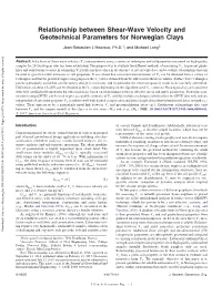 Relationship Between Shear-Wave Velocity and Geotechnical Parameters for Norwegian Clays