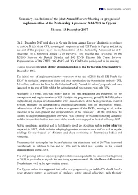 Summary Conclusions of the Joint Annual Review Meeting on Progress of Implementation of the Partnership Agreement 2014-2020 in Cyprus