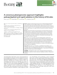 A Consensus Phylogenomic Approach Highlights Paleopolyploid and Rapid Radiation in the History of Ericales