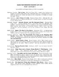 HAISLN RECOMMENDED READING LIST 2020 Grade 1 and Grade 2 Ny