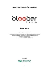 Memorandum Informacyjne Bloober Team SA
