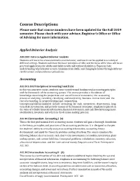 Course Descriptions Fall 2019