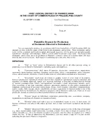 Plaintiff(S) Request for Production of Documents Directed to Defendant(S)