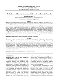 The Influence of China in Environmental Security and Peace in Mongolia