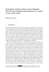 The Linnaean Botanical Nomenclature(S) As “A Point of View on the World”