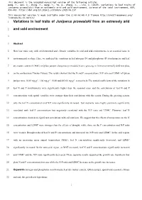 Variations in Leaf Traits of Juniperus Przewalskii from an Extremely Arid and Cold Environment