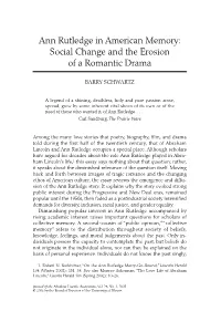 Ann Rutledge in American Memory: Social Change and the Erosion of a Romantic Drama