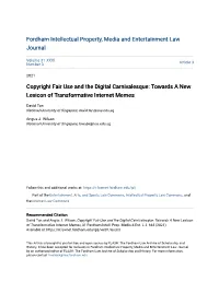 Copyright Fair Use and the Digital Carnivalesque: Towards a New Lexicon of Transformative Internet Memes