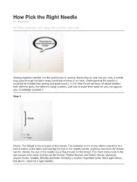 How Pick the Right Needle By: Burdastyle
