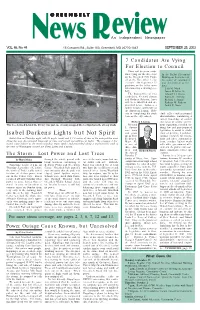Isabel Darkens Lights but Not Spirit and Grew Ation of Pending Legislation, up in New Conduct Research for Resolu- Isabel Blew in Thursday Night with 50 M.P.H