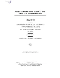 Nomination of Hon. Susan E. Rice to Be Un Representative Hearing