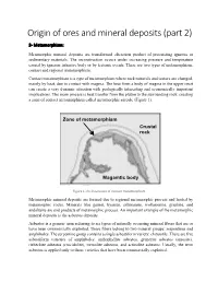 Origin of Ores and Mineral Deposits (Part 2)