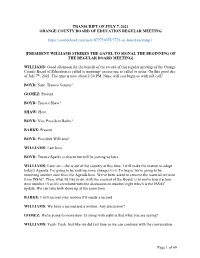 Page 1 of 69 TRANSCRIPT of JULY 7, 2021 ORANGE COUNTY BOARD of EDUCATION REGULAR MEETING