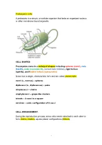 Prokaryotic Cells a Prokaryote Is a Simple, Unicellular Organism That