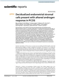 Decidualized Endometrial Stromal Cells Present with Altered Androgen Response in PCOS