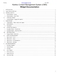 Kentico Content Management System (CMS) Widget Documentation