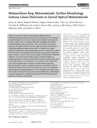 Surface Morphology Induces Linear Dichroism in Gyroid Optical Metamaterials