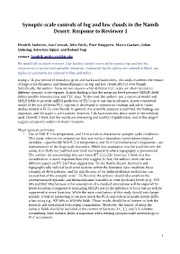 Synoptic-Scale Controls of Fog and Low Clouds in the Namib Desert: Response to Reviewer 1