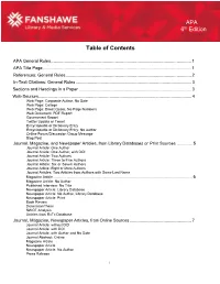 Table of Contents WKAPA APA 6Th Edition