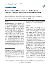 Development and Validation of an RNA Binding Protein- Associated Prognostic Model for Hepatocellular Carcinoma
