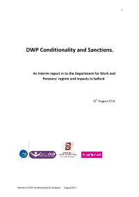 DWP Conditionality and Sanctions: an Interim Report in to the DWP's Regime and Impacts in Salford