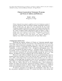 Chinese Loanwords in Vietnamese Pronouns and Terms of Address and Reference