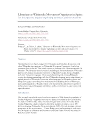 Librarians As Wikimedia Movement Organizers in Spain: an Interpretive Inquiry Exploring Activities and Motivations