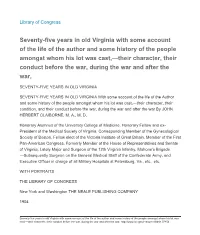 Seventy-Five Years in Old Virginia with Some Account of the Life of The