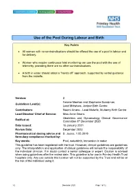 Use of the Pool During Labour and Birth