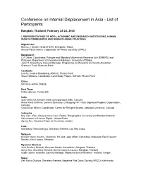 Conference on Internal Displacement in Asia - List of Participants