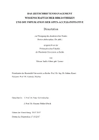 Das Zeitschriftenmanagement Wissenschaftlicher Bibliotheken Und Die Implikation Der Open-Access-Initiative