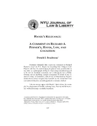 Hayek's Relevance: a Comment on Richard A. Posner's