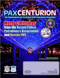 PAX CENTURION • November/December 2015 617-989-BPPA (2772) a Message from the President: Patrick M
